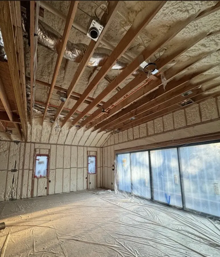 Interior walls and ceiling insulated with spray foam during new construction in Fairview Heights